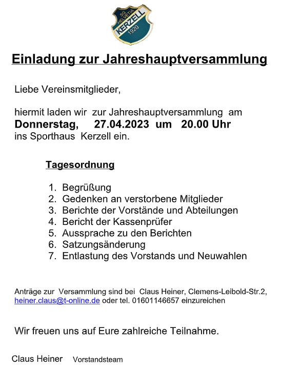 Jahreshauptversammlung 2023 SG Kerzell
