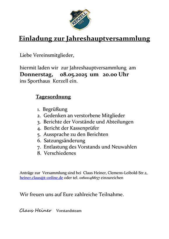 Jahreshauptversammlung 2025 - Kerzell